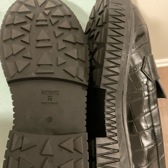 SCHUTZ Black Croc Embossed Leather Loafers Size 9 - Picture 7 of 7